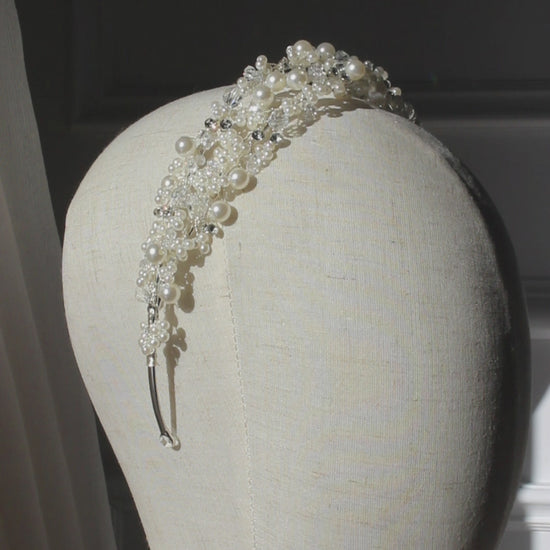 "LEAH" Pearl and Crystal Bridal Headpiece - Silver