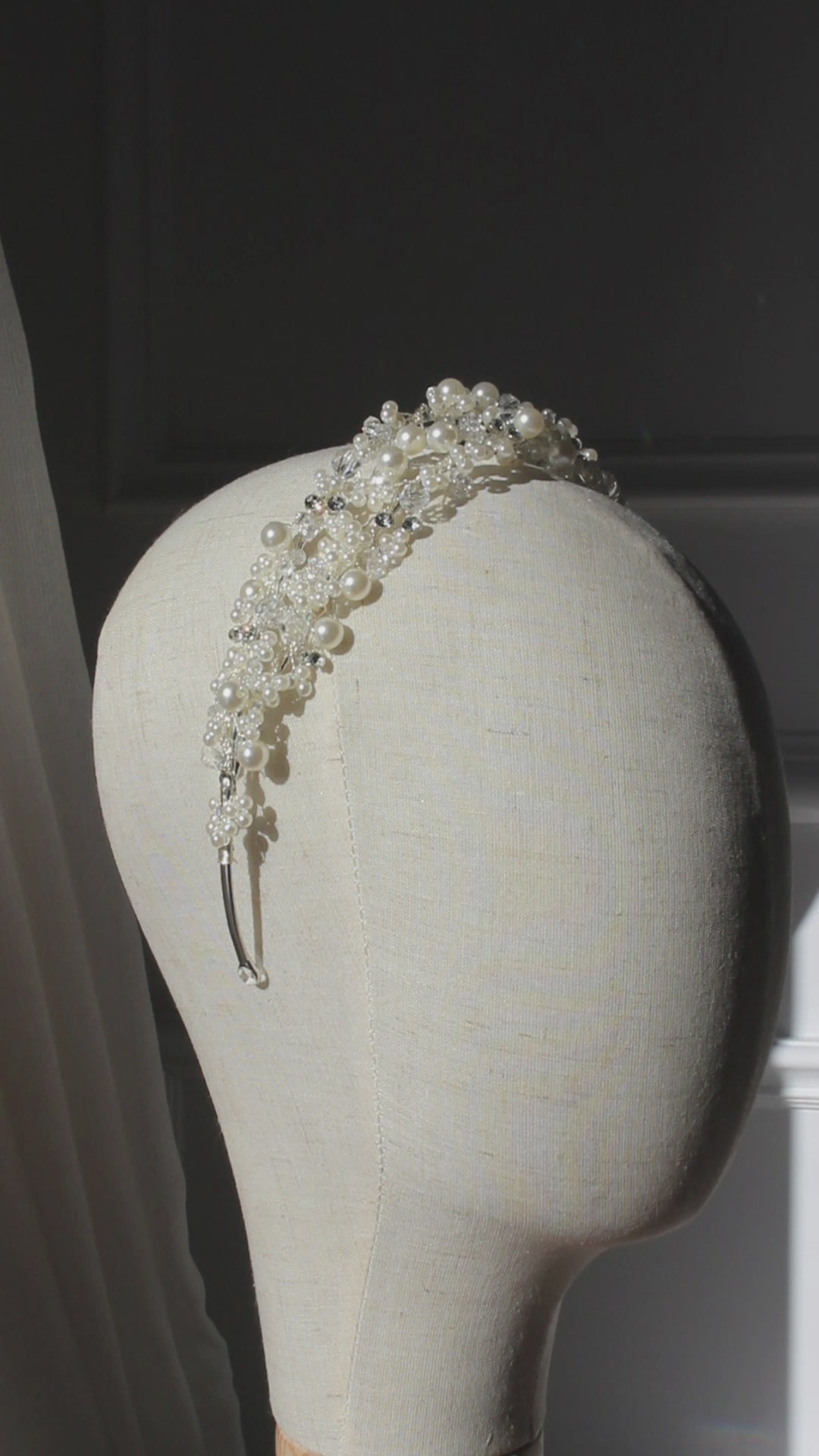 "LEAH" Pearl and Crystal Bridal Headpiece - Silver