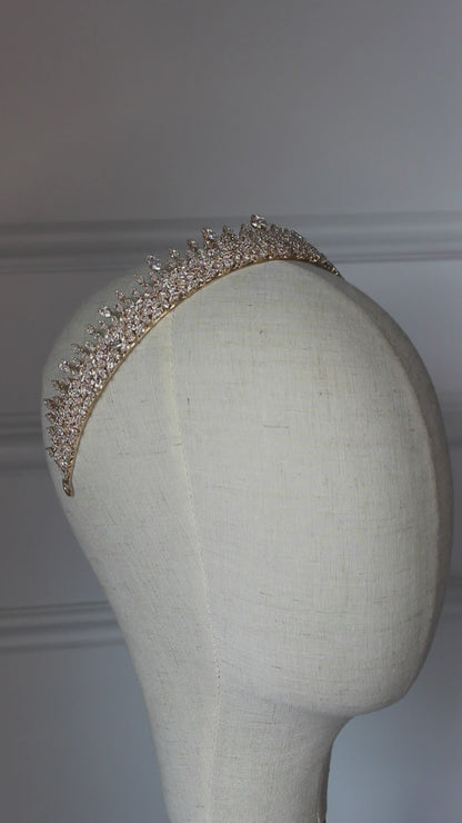 "BABYLON" Rose Gold Bridal Crown Mannequin Spinning on a Mannequin
