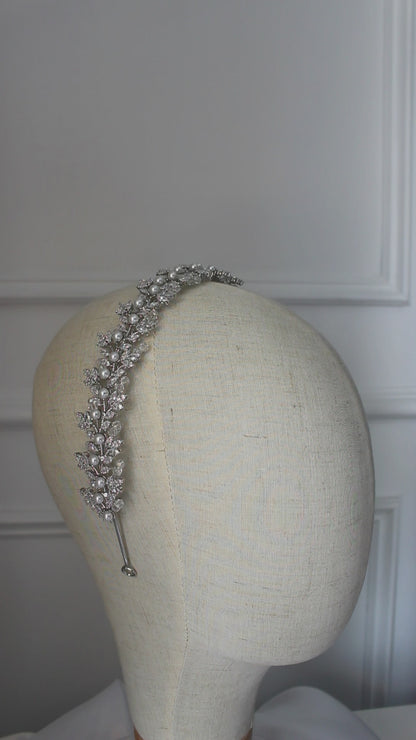 "GEMMA" Crystal & Pearl Bridal Headpiece - Silver