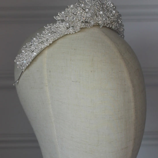 "MIRNA" Pearl & Crystal Bridal Crown - Silver