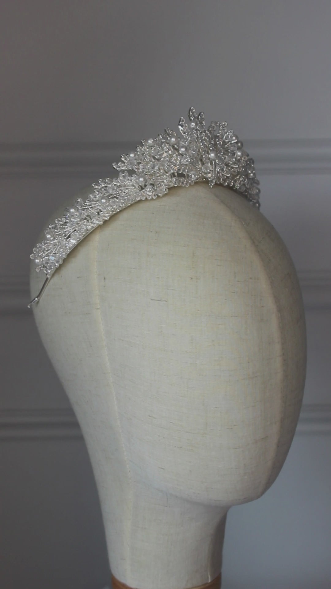 "MIRNA" Pearl & Crystal Bridal Crown - Silver