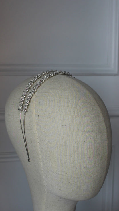Silver Flower Girl Headband on mannequin