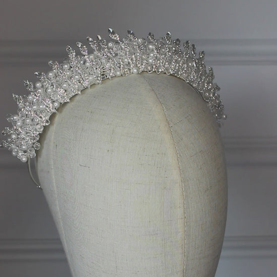 "THEA" Pearl & Crystal Bridal Crown - Silver