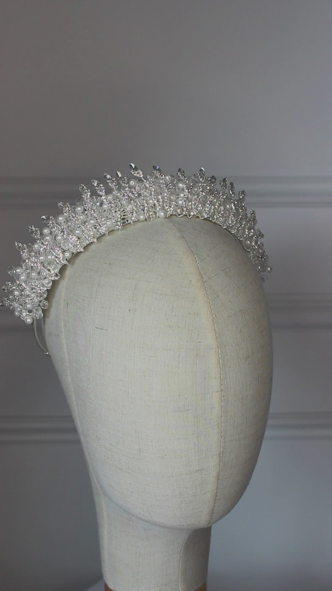 "THEA" Pearl & Crystal Bridal Crown - Silver