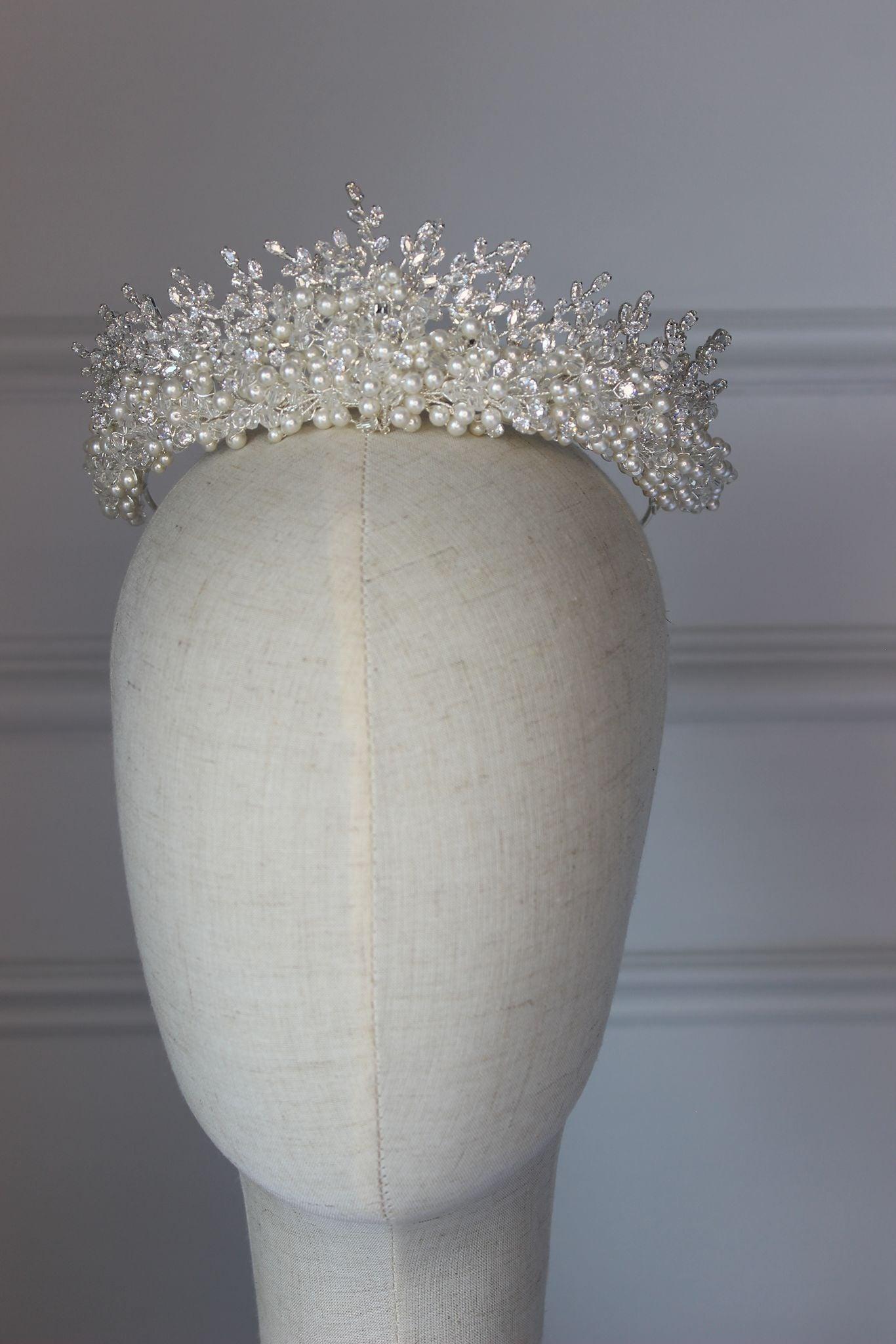 Samara crystal & pearl silver bridal crown