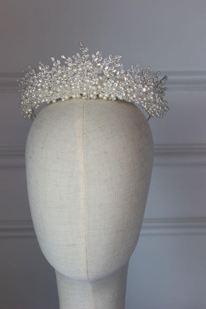 Samara crystal & pearl silver bridal crown
