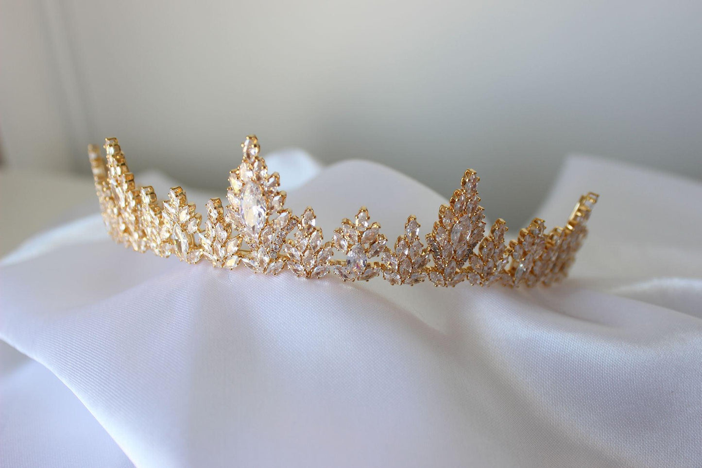 3.8cm gold bridal tiara with crystals
