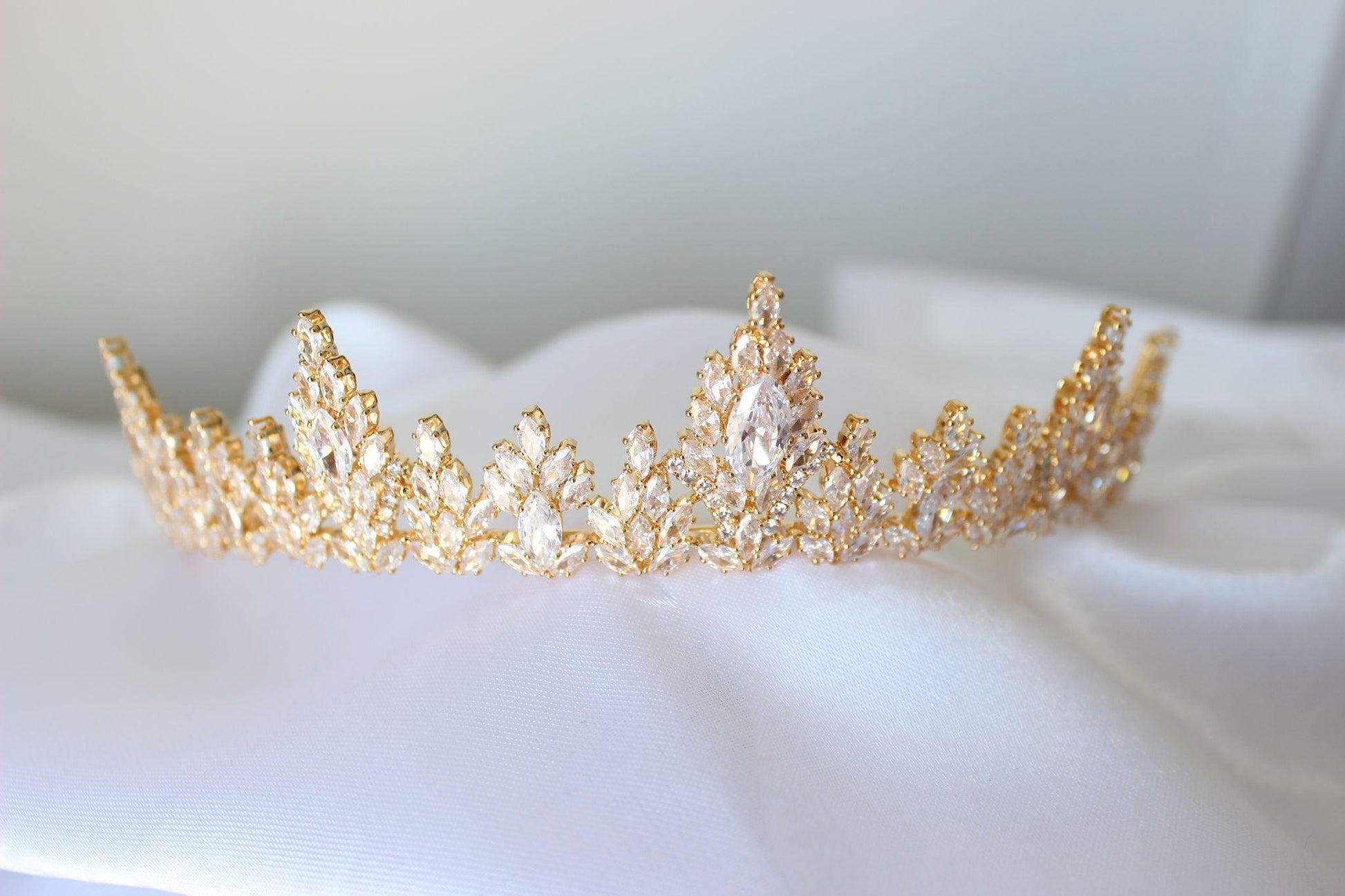 3.8 cm gold bridal tiara adorned with sparkling crystals