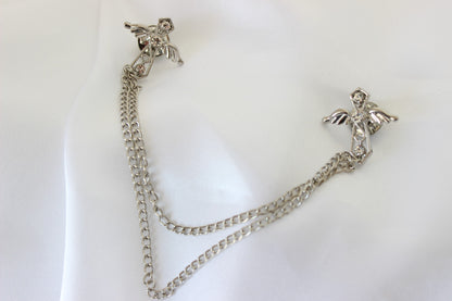 silver angel wing cross brooch