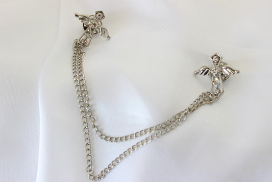 silver angel wing cross brooch