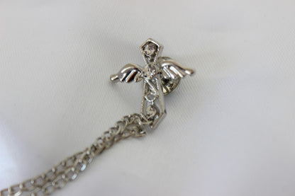 silver angel wings cross brooch