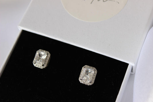 Silver radiant cut stud earrings