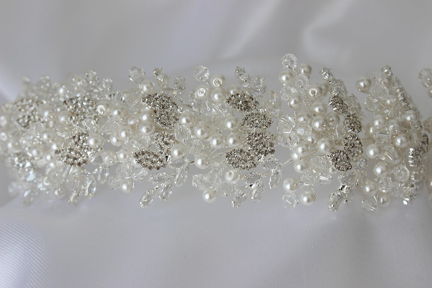 Tania silver & pearl bridal headpiece