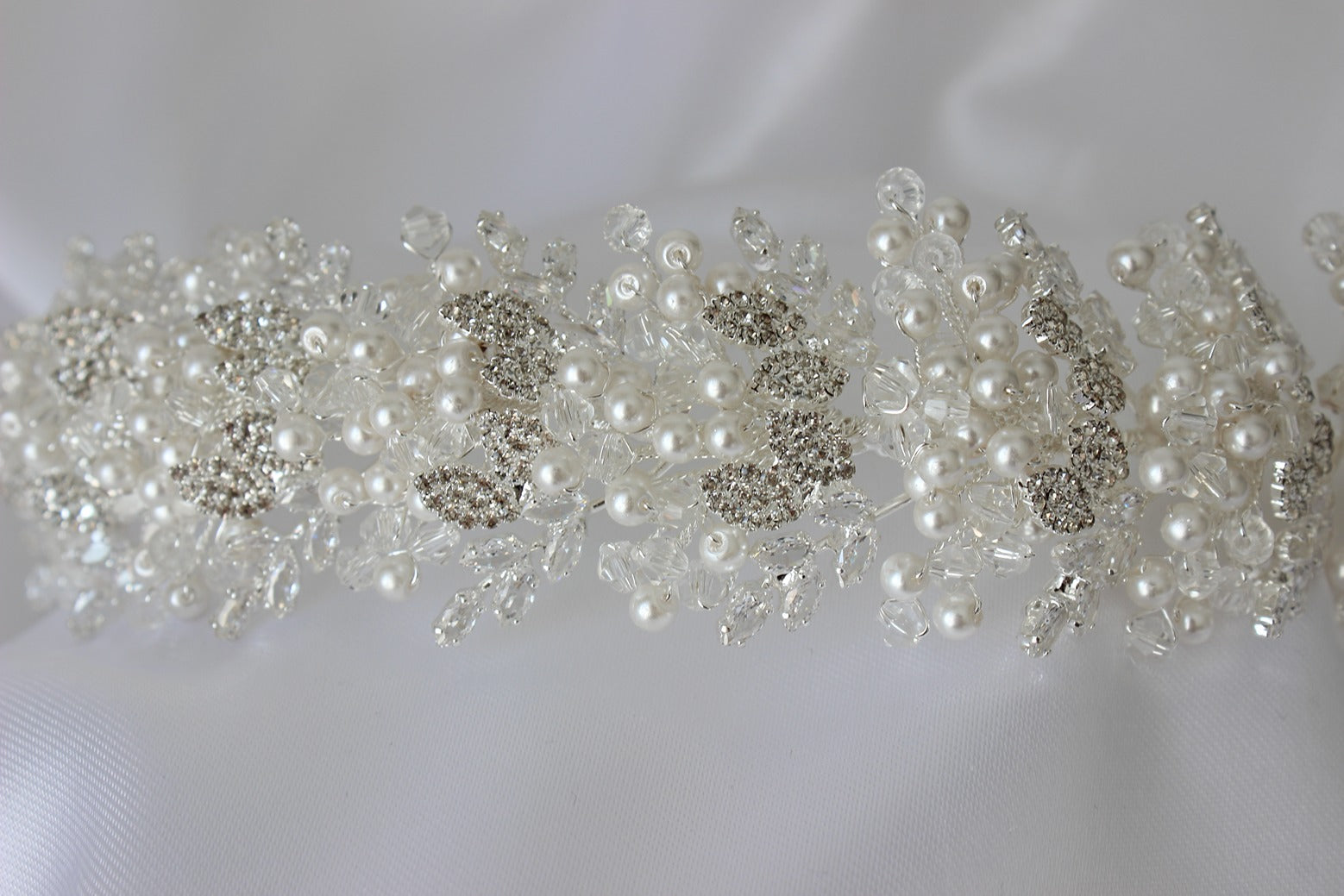 Tania silver & pearl bridal headpiece