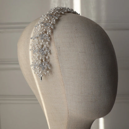 Tania silver bridal headpiece with pearl detailing