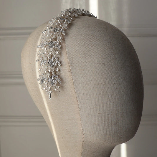 Tania silver bridal headpiece with pearl detailing