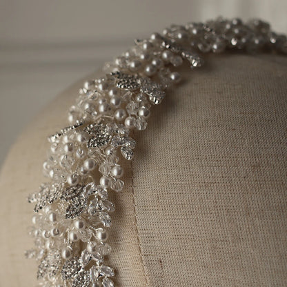 Tania silver wedding headpiece with pearls