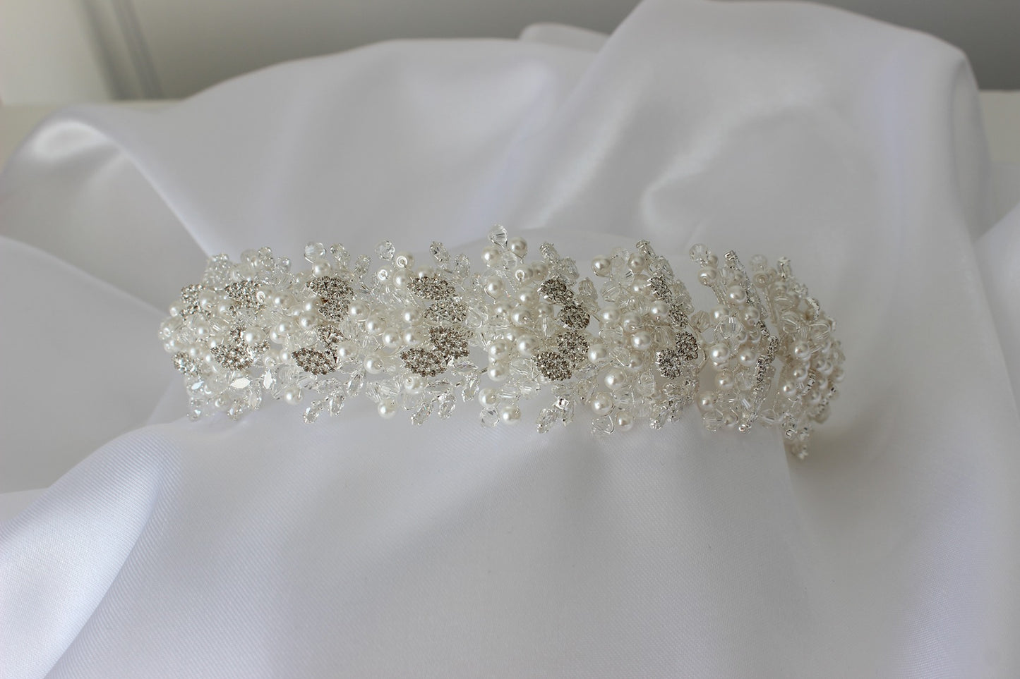 Tania silver & pearl bridal headpiece