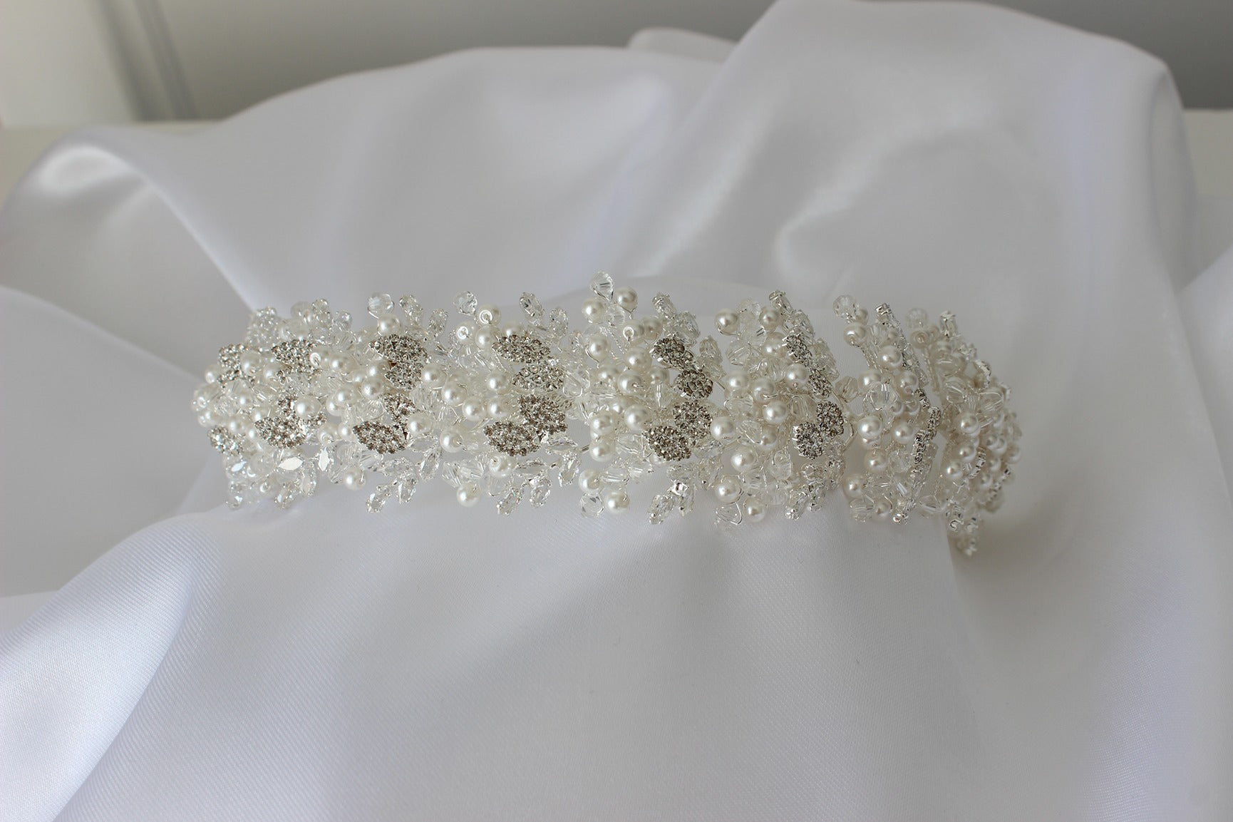 Tania silver & pearl bridal headpiece