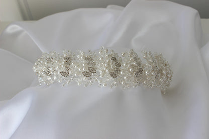 Tania silver & pearl bridal headpiece