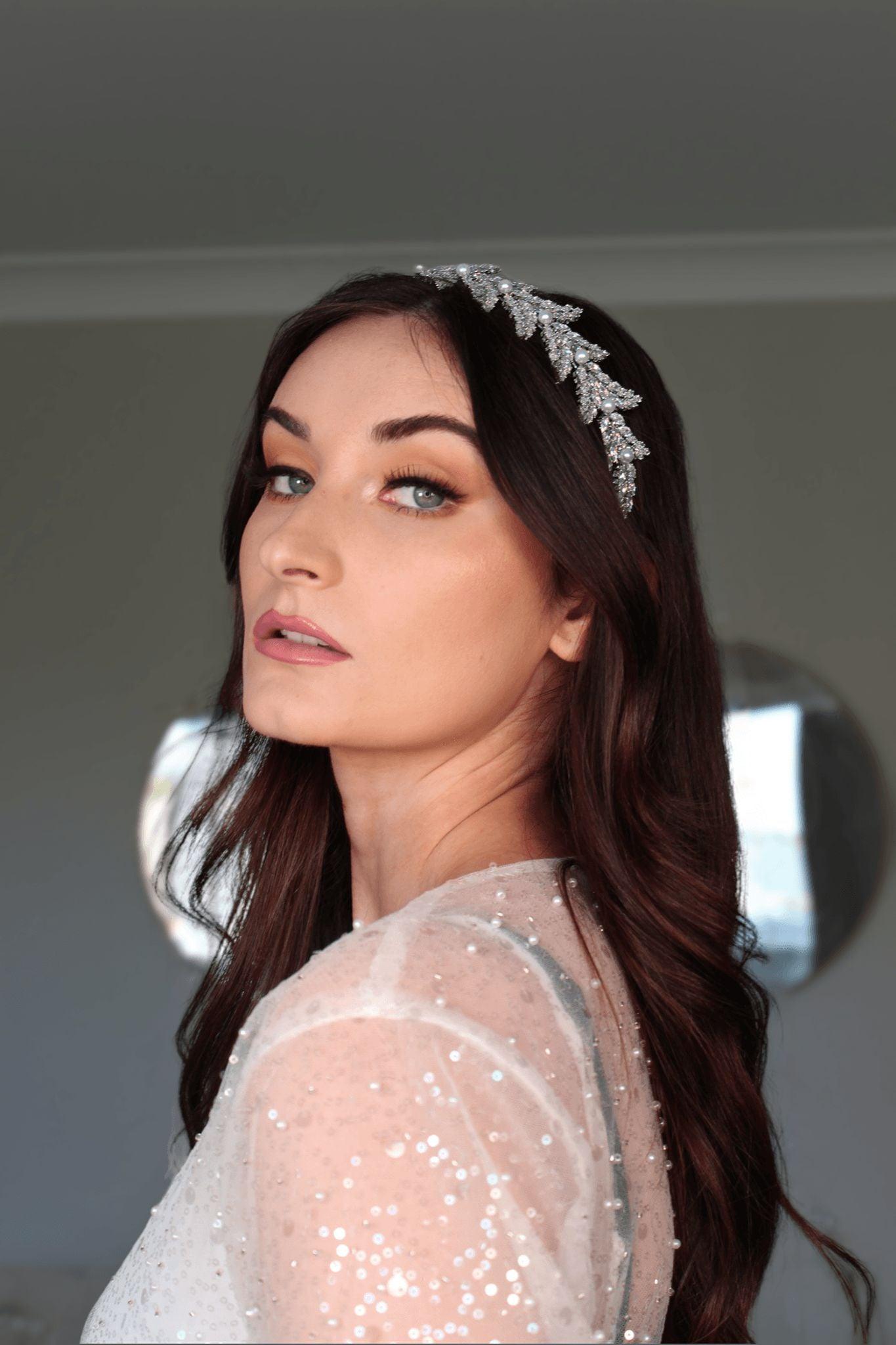 Veronica pearl & silver bridal headband