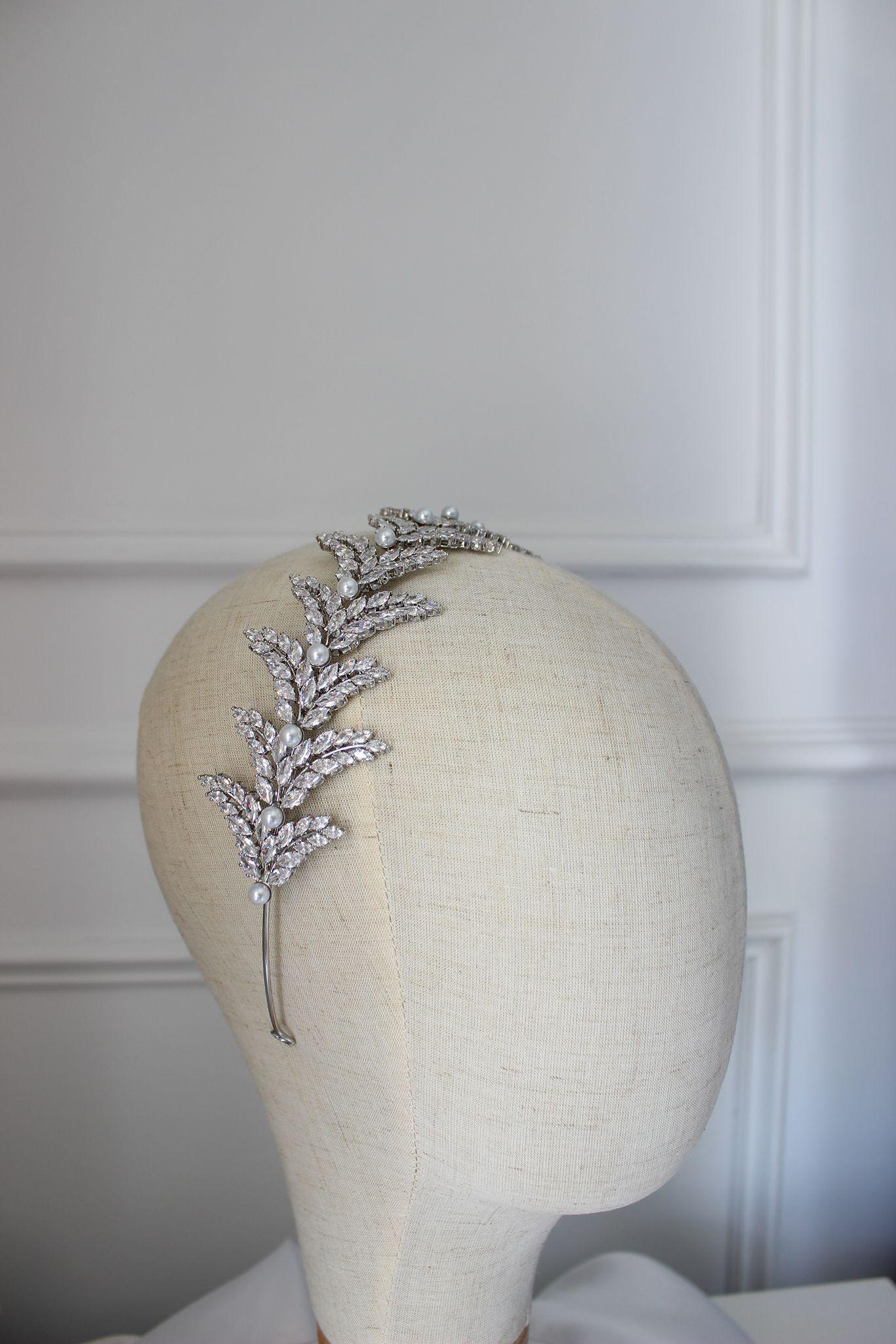 Veronica pearl & silver bridal headband
