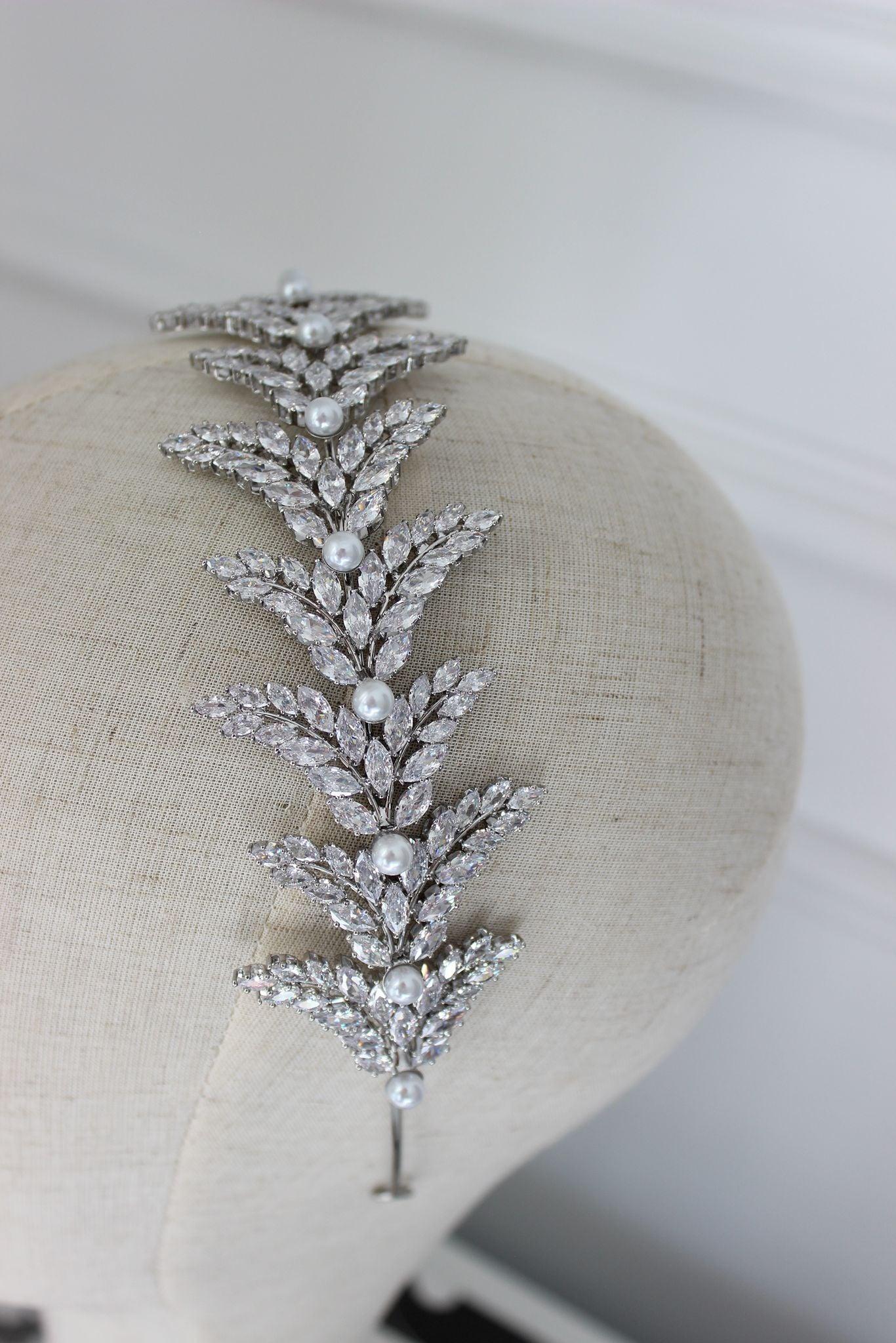 Veronica pearl & silver bridal headband