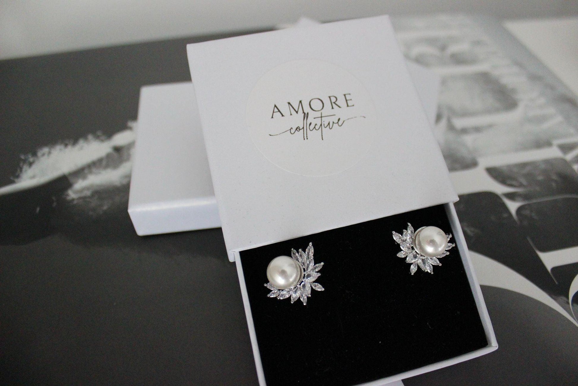 white pearl stud bridal earrings