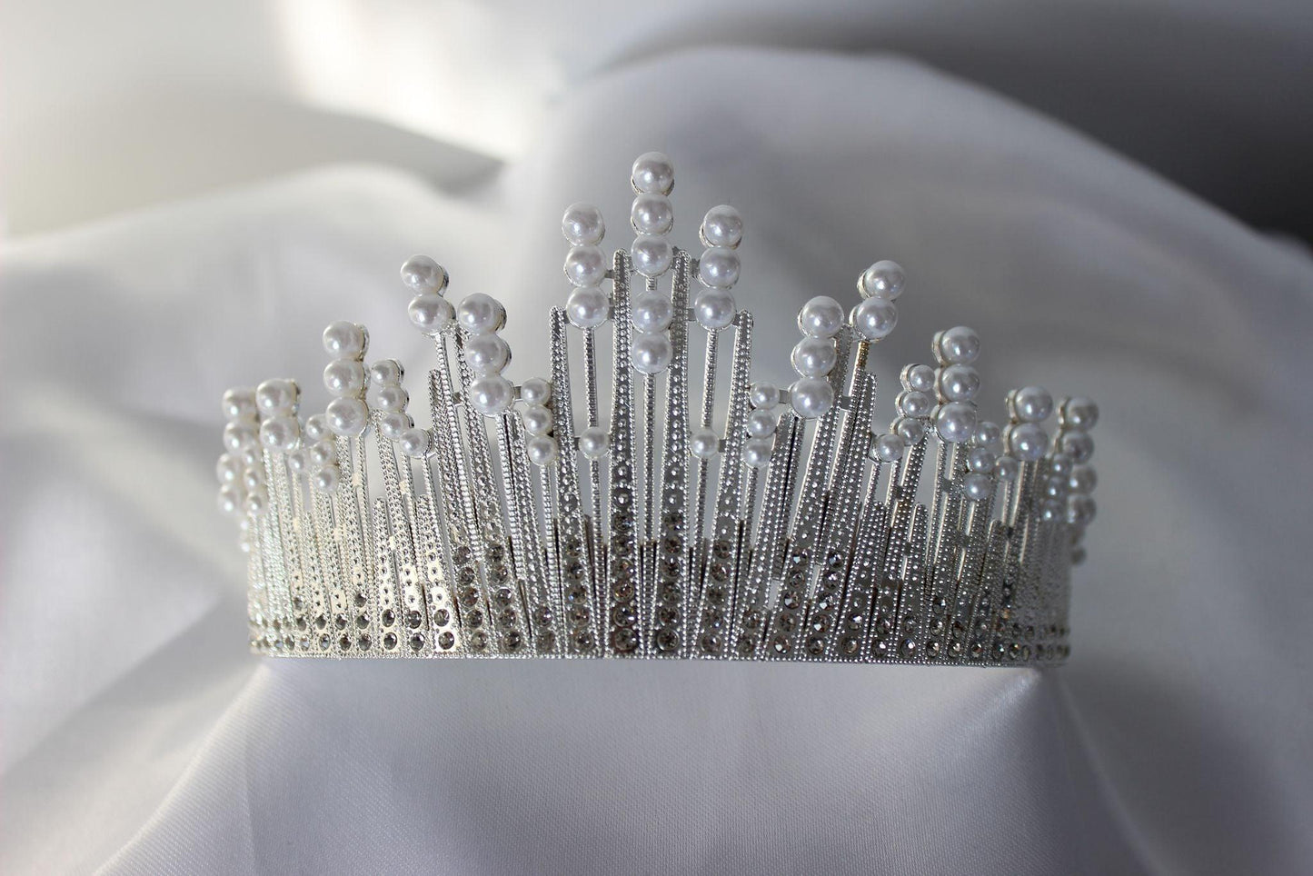 large white and silver wedding crown