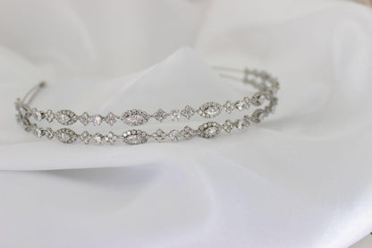 Zara double-row silver bridal headband