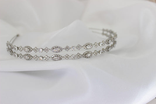 Zara double-row silver bridal headband